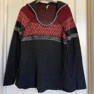 Free People Wool Blend Hooded Sweater Tunic Charcoal Multi Size XS